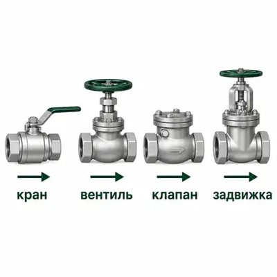 <p>Кран, вентиль, клапан и задвижка - это разные в...
