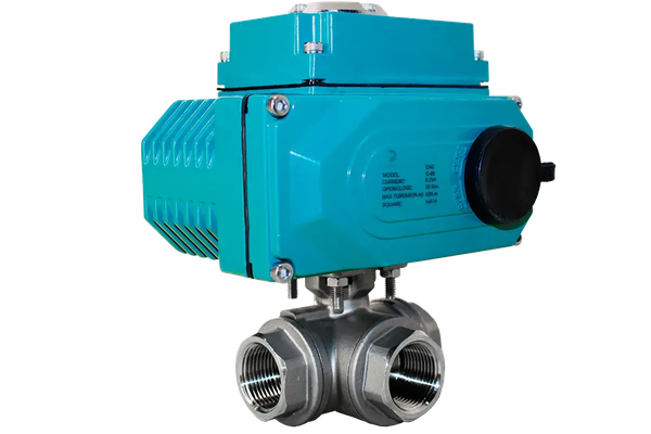 Кран шаровый трёхходовой L-тип, AISI304 DN32 (1_1/4"), с электроприводом AC 220V (С-03)