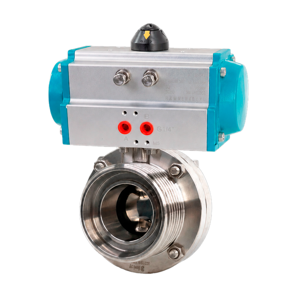 Затвор дисковый резьбовой нержавеющий, AISI304 DN80 (3"), с односторонним пневмоприводом AT75S