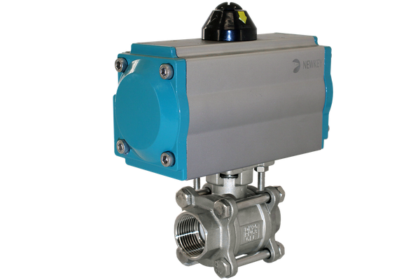 Кран шаровый муфтовый (3PC), AISI316 DN40 (1_1/2"), с односторонним пневмоприводом AT75S