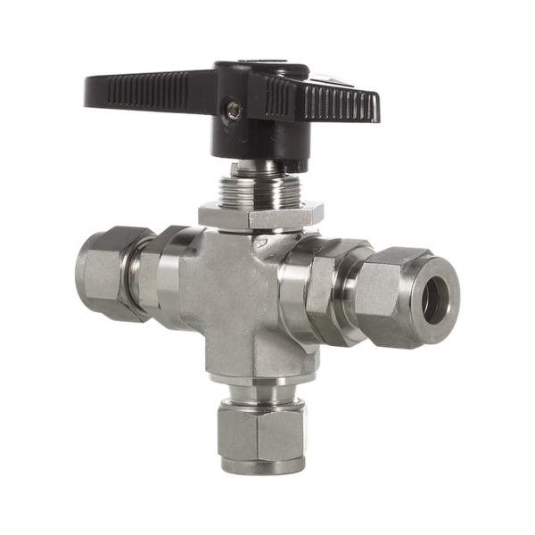 Кран шаровый обжимной трехходовой серия 102, ( об.вр.10мм x об.вр.10мм ), PCTFE, 414PN