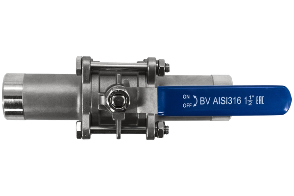 Кран шаровый приварной трехсоставной нержавеющий (3PC), AISI316 DN40 (1_1/2"), (CF8M), PN40