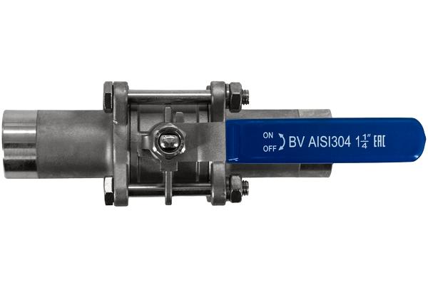 Кран шаровый приварной трехсоставной нержавеющий (3PC), AISI304 DN32 (1_1/4"), (CF8), PN40