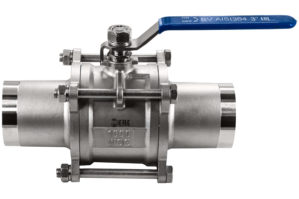 Кран шаровый приварной трехсоставной нержавеющий (3PC), AISI304 DN80 (3"), (CF8), PN25