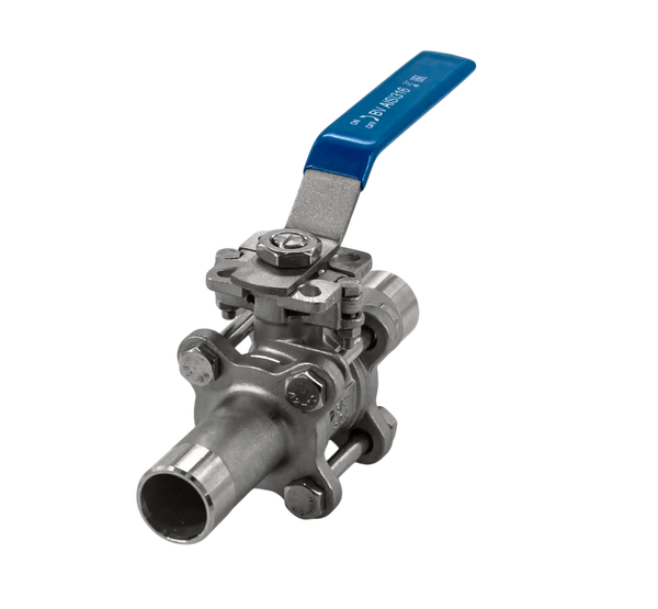 Кран шаровый приварной трехсоставной под привод нержавеющий (3PС), AISI316 DN20 (3/4"), (CF8M),PN64