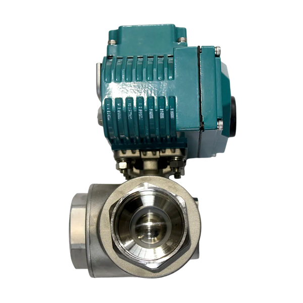 Кран шаровый трёхходовой L-тип, AISI304 DN50 (2"), с электроприводом AC 24V (С-05)