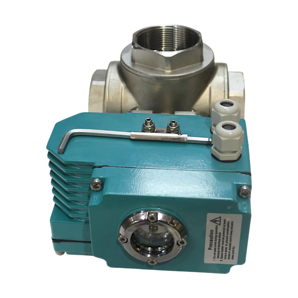 Кран шаровый трёхходовой L-тип, AISI316 DN50 (2"), с электроприводом AC 24V (С-05)