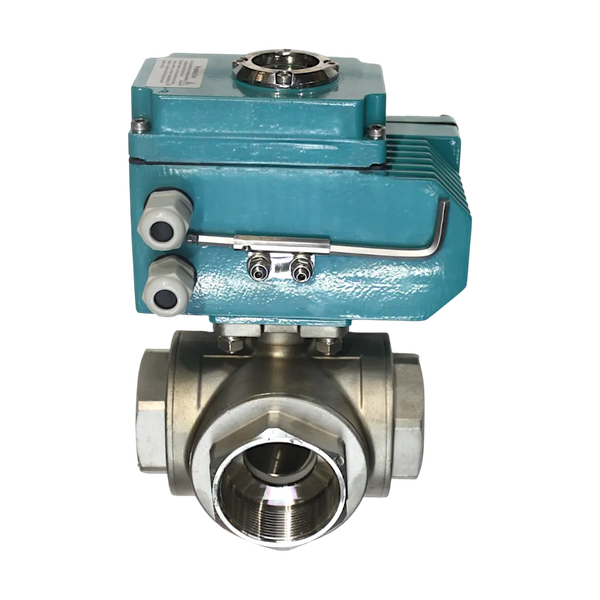Кран шаровый трёхходовой L-тип, AISI316 DN50 (2"), с электроприводом AC 380V (С-05)