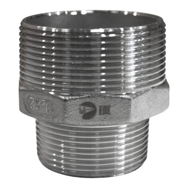 Ниппель резьбовой переходной нержавеющий, AISI304 DN50 х DN40 ( 2" х 1_1/2"), (CF8), PN16