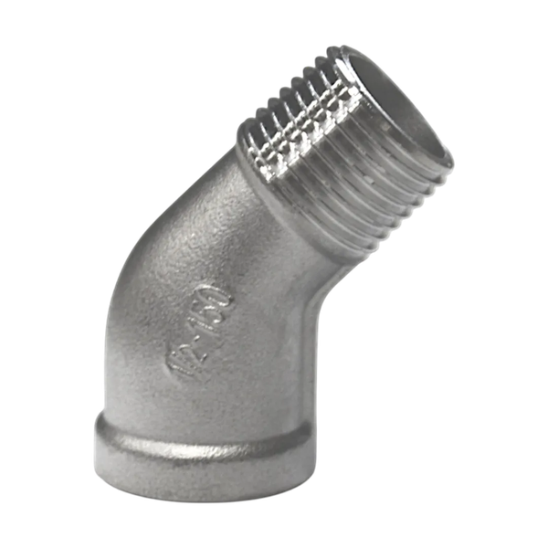 Отвод резьбовой нр/вр 45° нержавеющий, AISI304 DN15 (1/2"), (CF8), PN16
