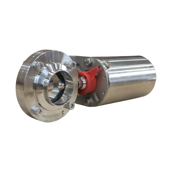Затвор дисковый приварной нержавеющий, AISI304 DN40 (1_1/2") PN8 EPDM, с пищевым односторонним пневмоприводом SA50