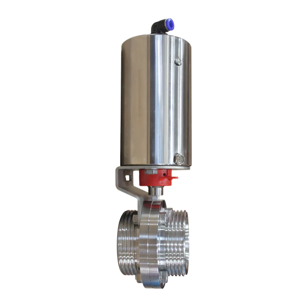 Затвор дисковый резьбовой нержавеющий, AISI304 DN50 (2") PN8 EPDM, с пищевым односторонним пневмоприводом SA50